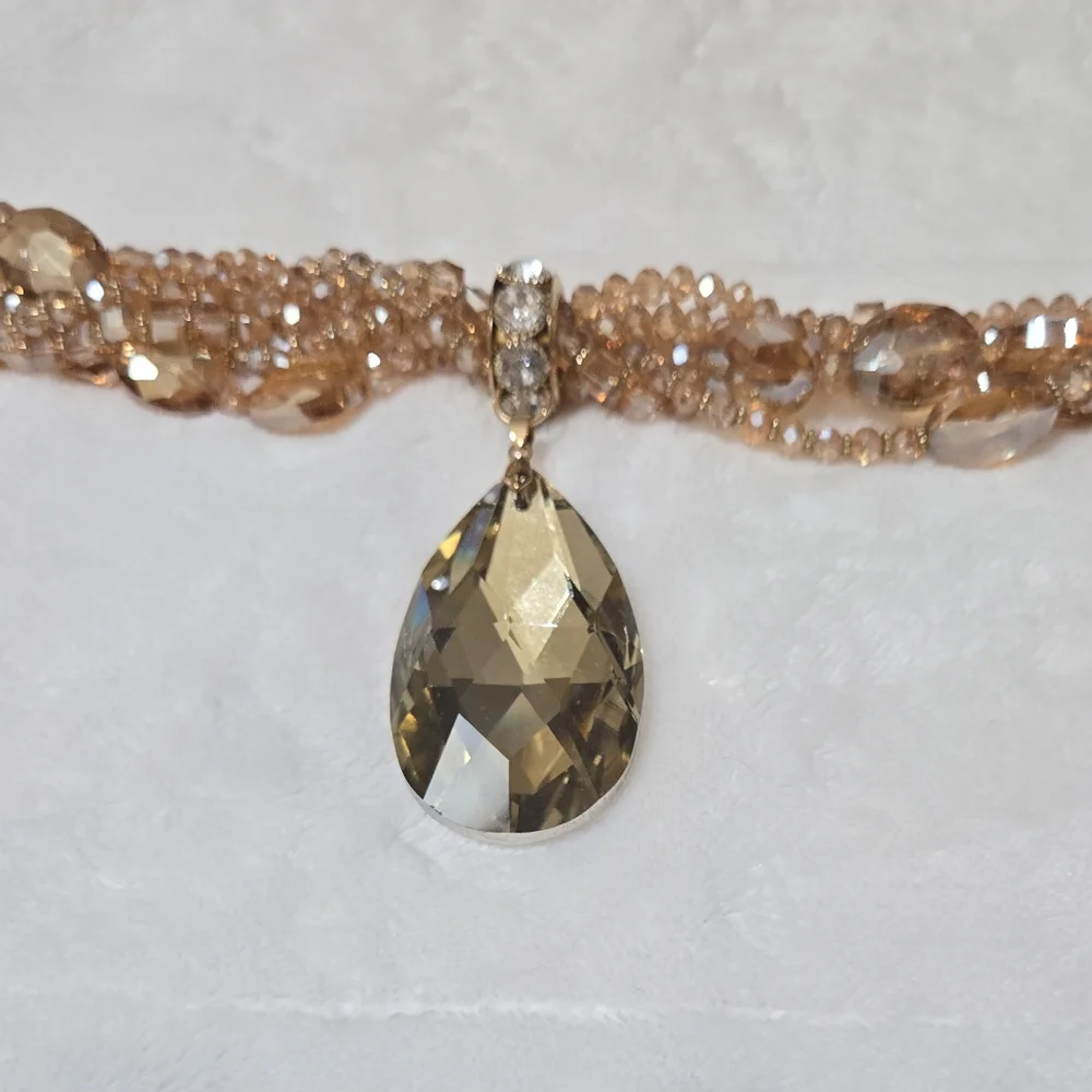 Gold and Crystal Multistrand Statement Necklace - Picture 7 of 7